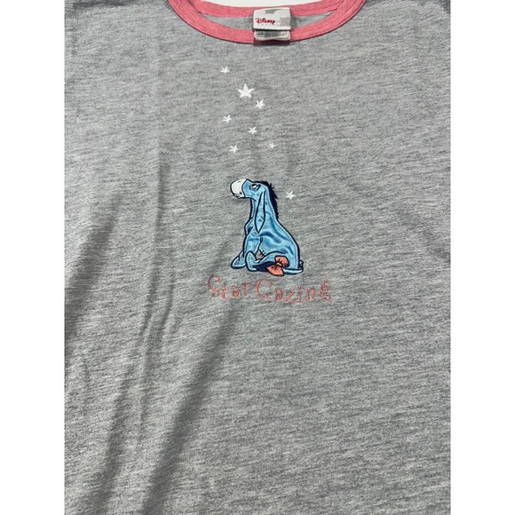 Disney Store Eeyore Star Gazing Nightshirt Gray Pink Ringer Sleep Tee Womens S/M - Picture 2 of 7